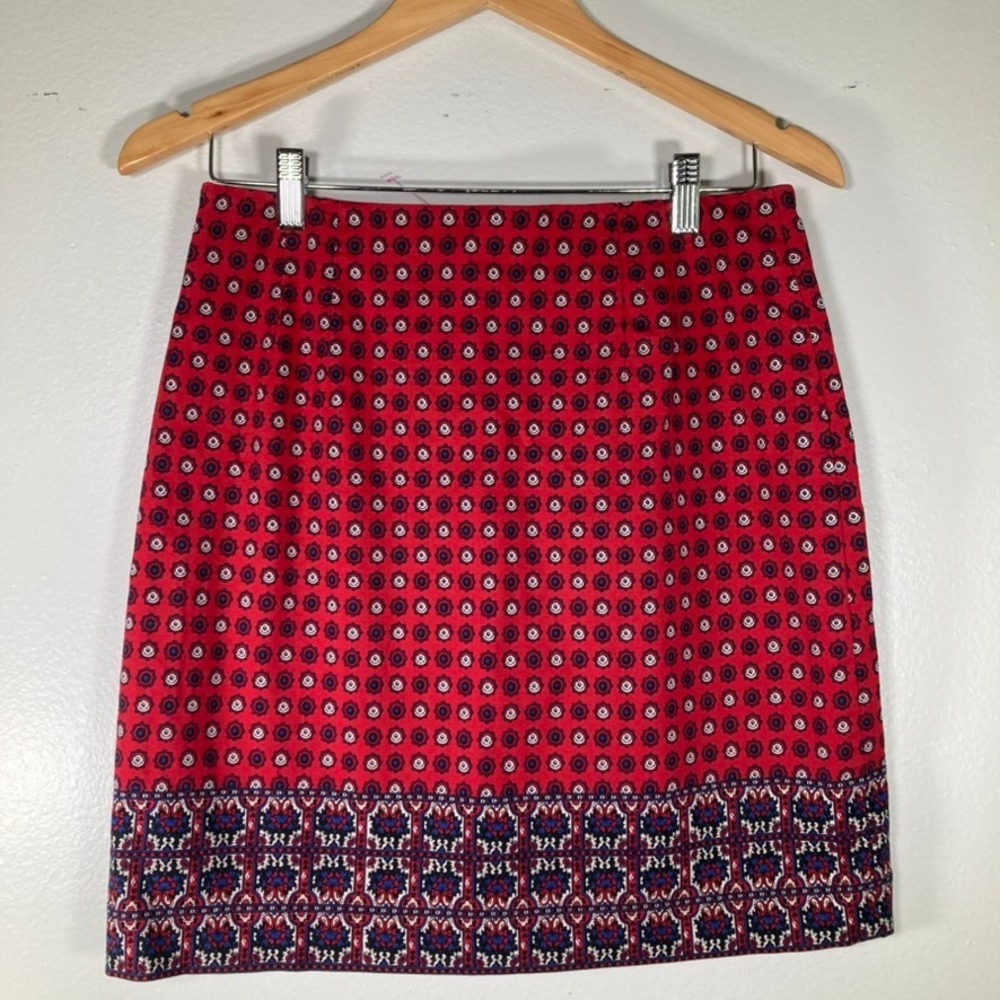 Talbots 4 Red Geometric Medallion Print Cotton Blend Pencil Skirt Size 4